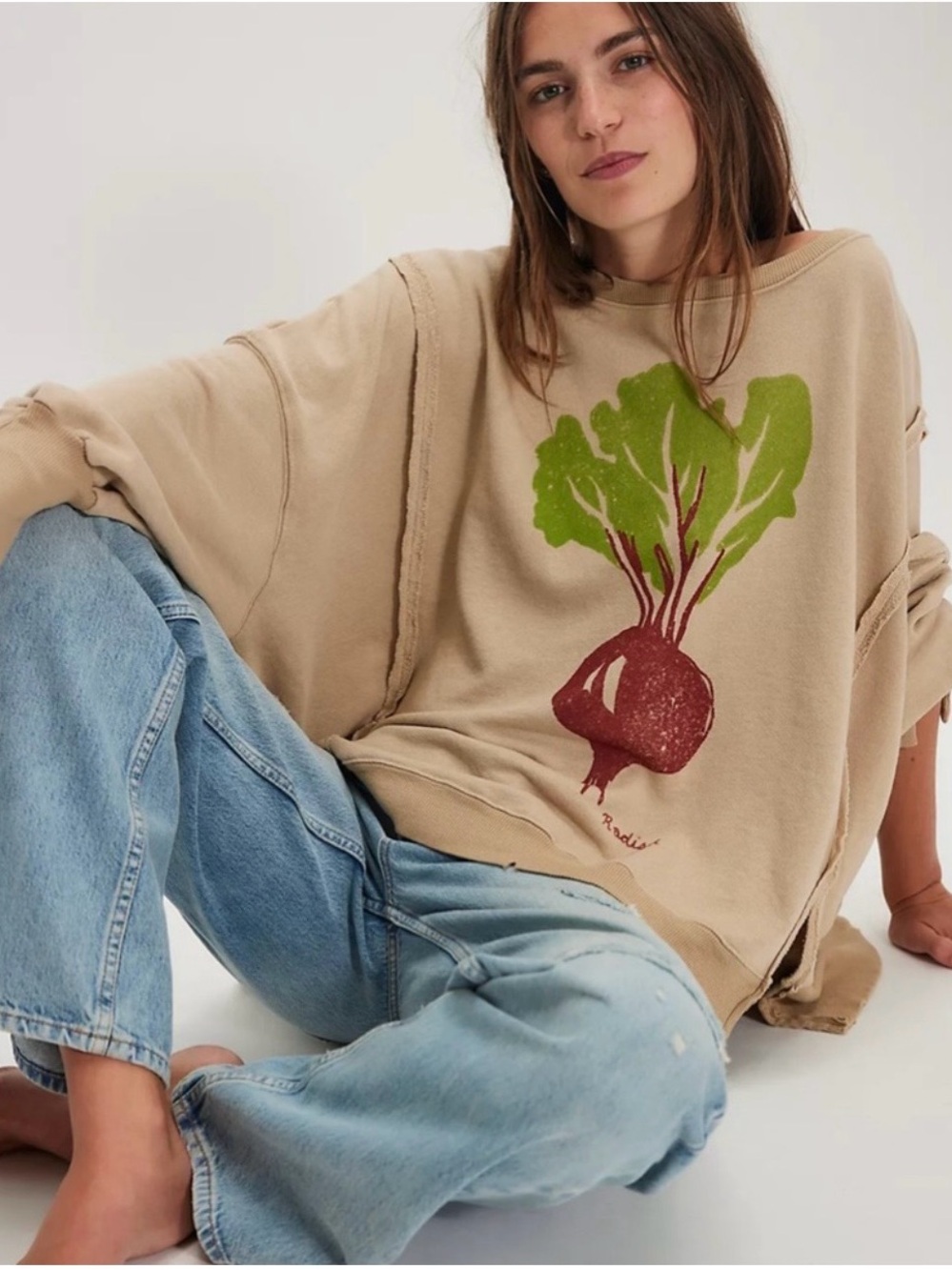 Free People We The Free Camden Graphic Oversized Sweatshirt Radish Combo Large